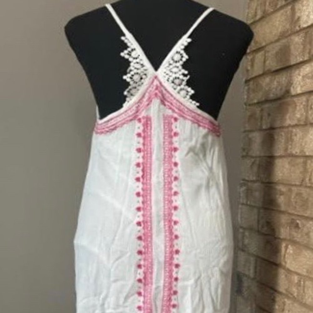Sundress with Pink Detail and Lace Trim Back